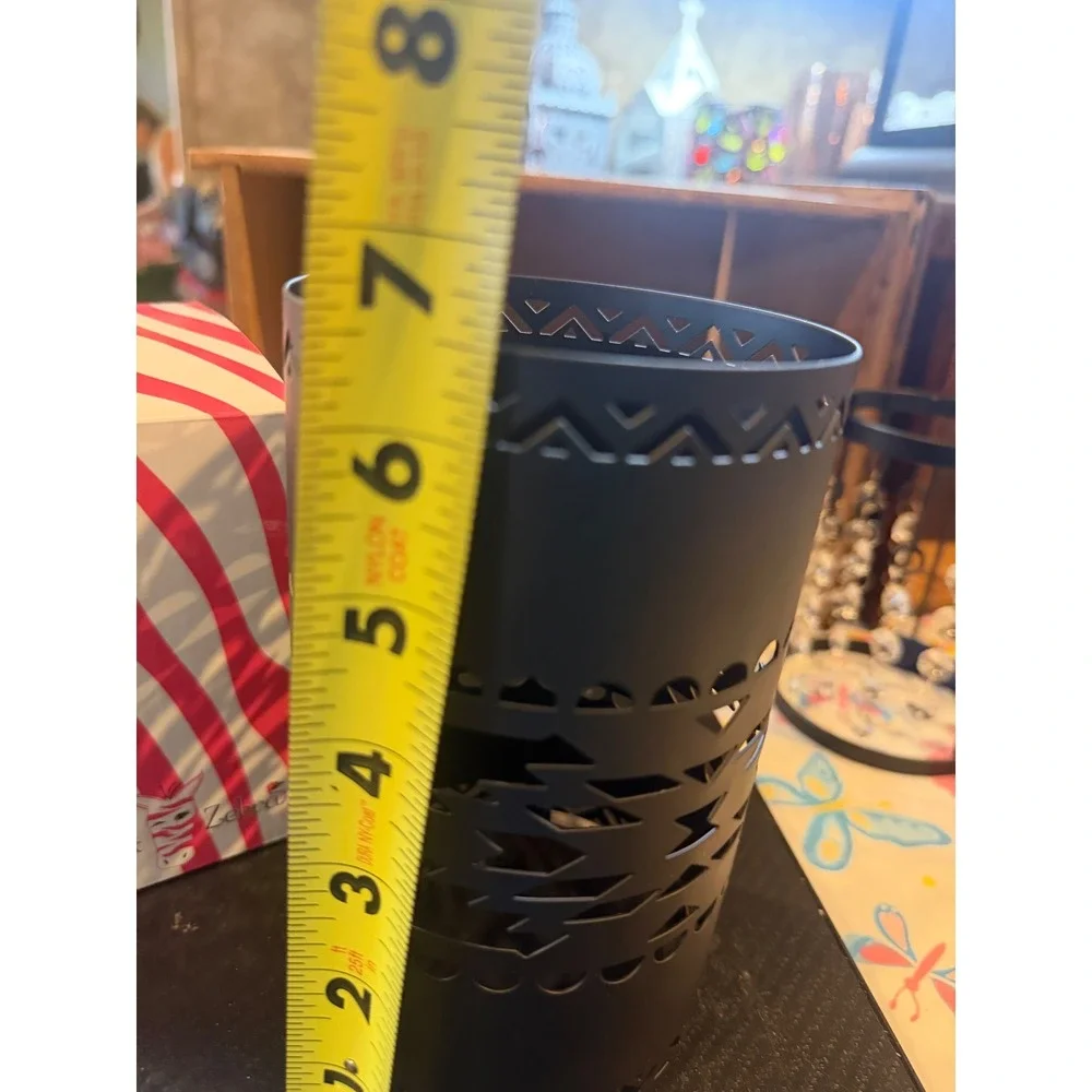 Pink Zebra Matte Black Geometric Tribal Cutout Metal Simmer Pot Shade Sleeve
